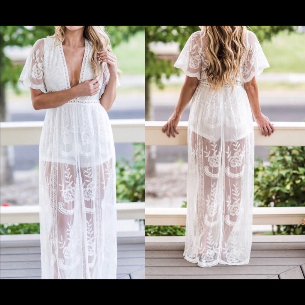 HoneyPunch White Lace Maxi Romper